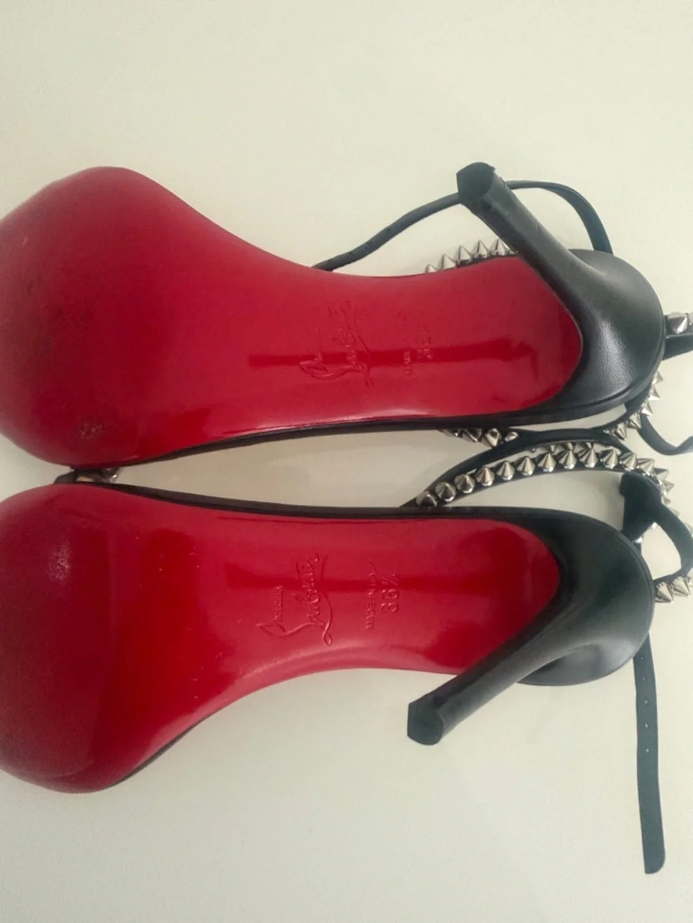 Christian Louboutin Black Studded Ankle-Strap Sandals with Silver Spikes - Picture 3 of 10